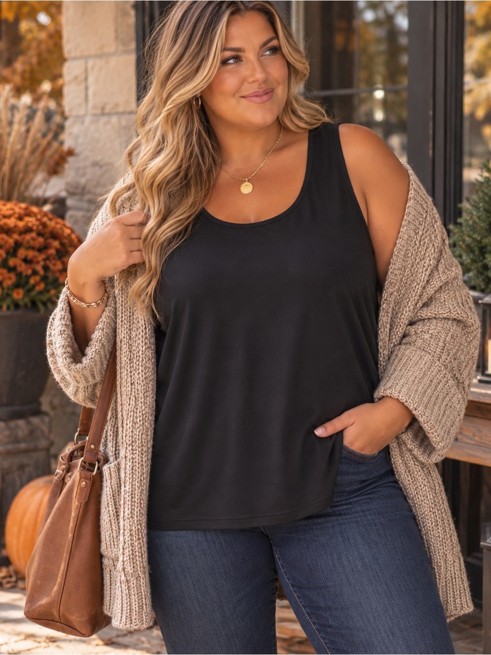 Penningtons Plus Size 2X Black Sleeveless Layering Tank Top Basic Staple